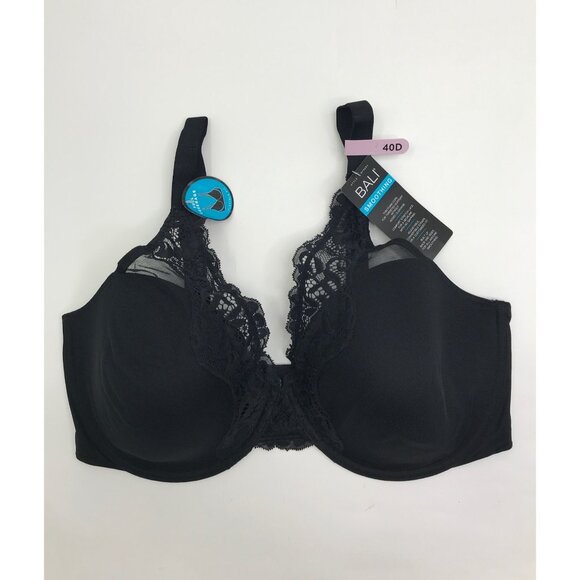 Bali One Smooth U Comfort Stretch Lace Underwire Bra Black 40D NEW - Picture 1 of 5